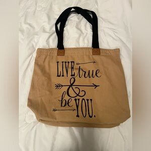 Thirty-one Tan Canvas Tote with Black Handles